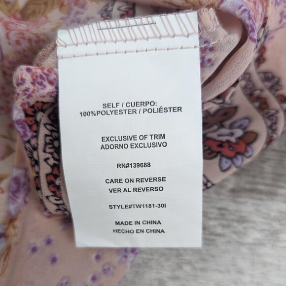 NWT Skylar & Jade Button Up Peasant Boho Tunic Top Dusted Pink Floral XL Tassel - Picture 5 of 6